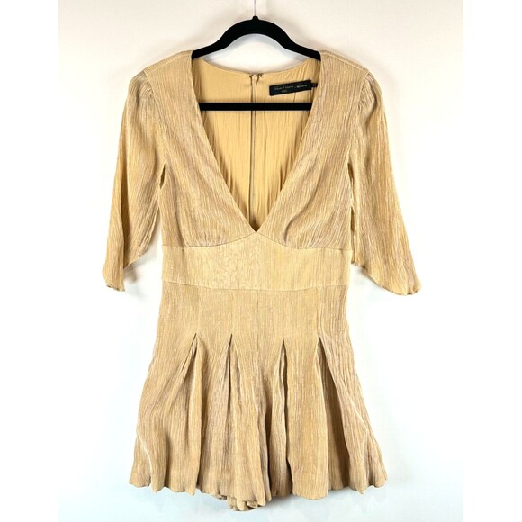 House Of Harlow Revolve Womens Romper Gold Talia Plunge Pleated Playsuit Small - Picture 2 of 8